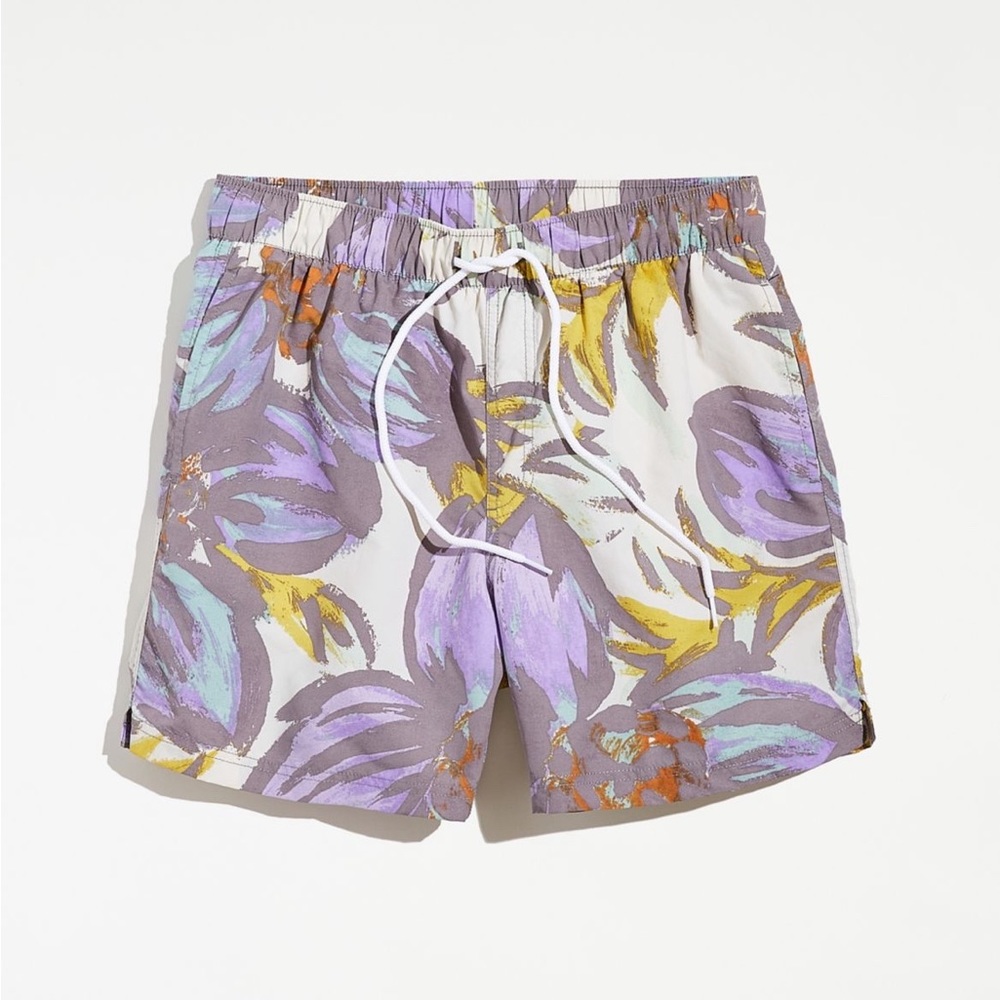UO Painted floral swim shorts.